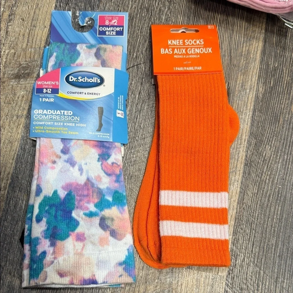 2 Dr. Scholl's Women's Multicolor and Orange Knee Socks